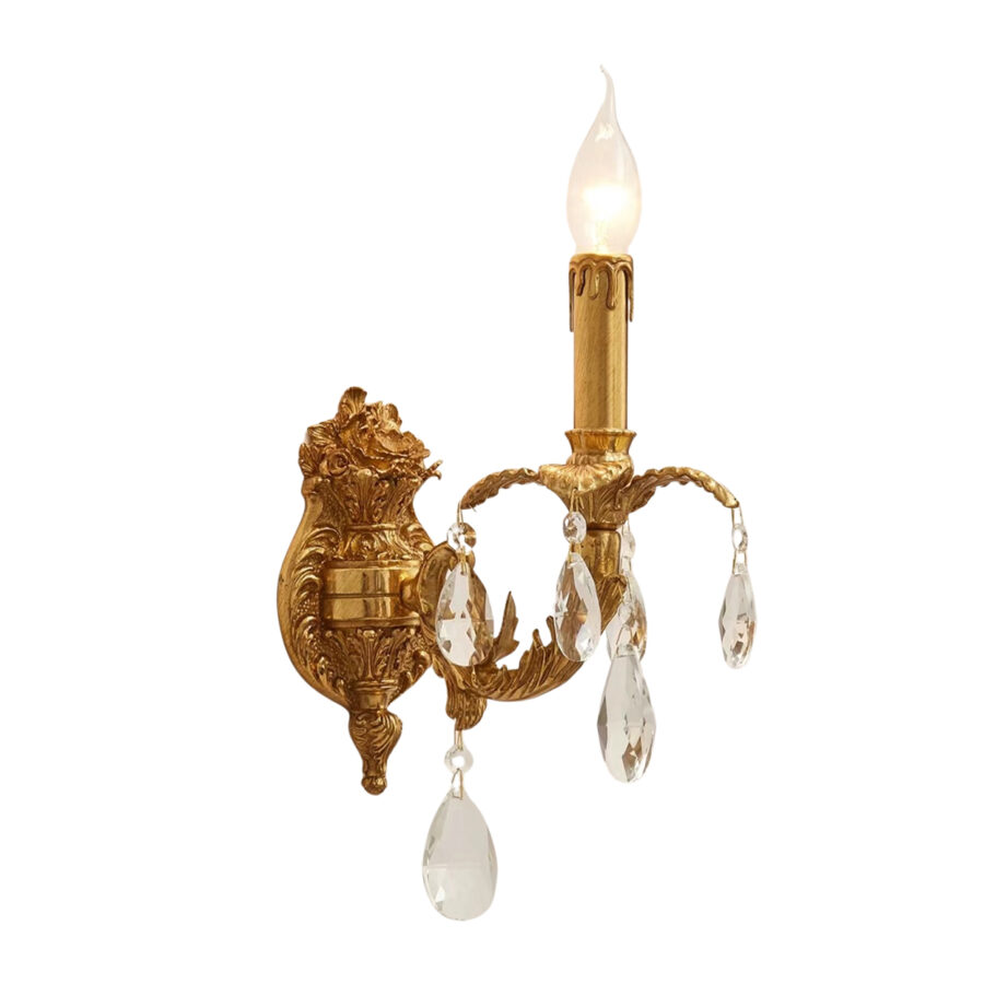 Adriana Baroque-Inspired Single Light Wall Lamp in Brass and Crystal