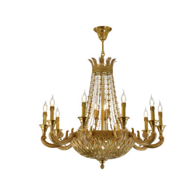 Adrienne Elegant 18-Light Chandelier in Brass with Crystal Chains