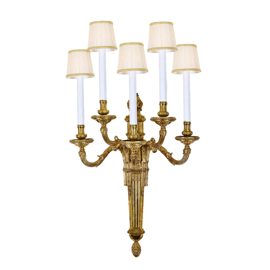 Alessandra Classic 5-Light Wall Lamp in Brass with White Shades