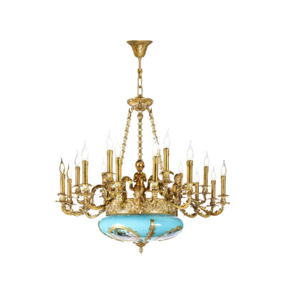 Amélie Exquisite Cherub 18-Light Chandelier in Brass and Ceramics