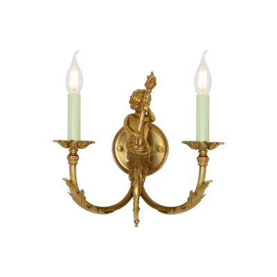 Annette Cherub Brass 2-Light Wall Lamp in Intricate Brass Detailing