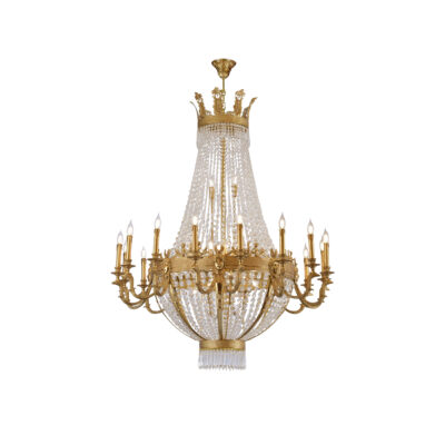 Antonella Majestic 26-Light Chandelier in Brass and Crystal Drape