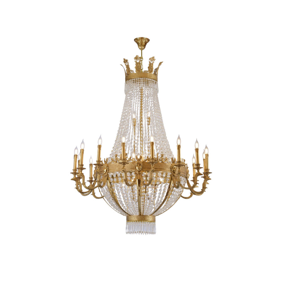 Antonella Majestic 26-Light Chandelier in Brass and Crystal Drape