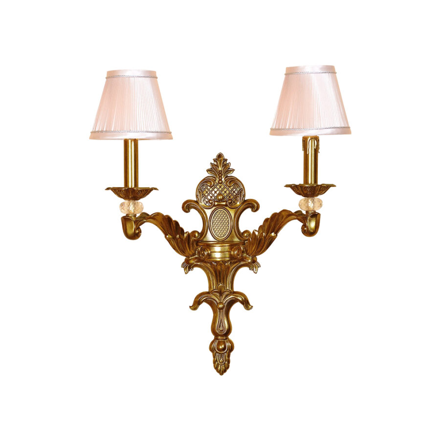 Ariane Ornate 2-Light Wall Lamp in Brass with Fabric Shade