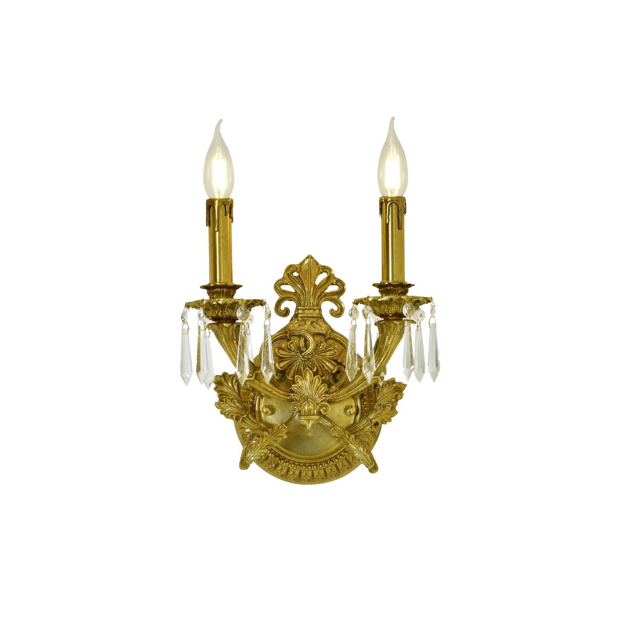 Ariette Classic Dual-Candle Wall Lamp with Brass and Crystal Drops