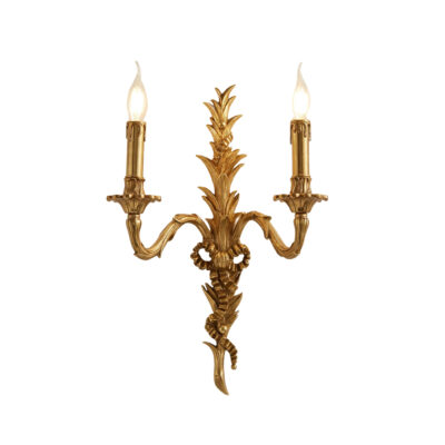 Arlette Baroque Ribbon Reed Motif 2-Light Wall Lamp in Brass