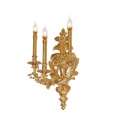 Aurélia Baroque Triple Wall Lamp in Ornate Brass with Floral Motif