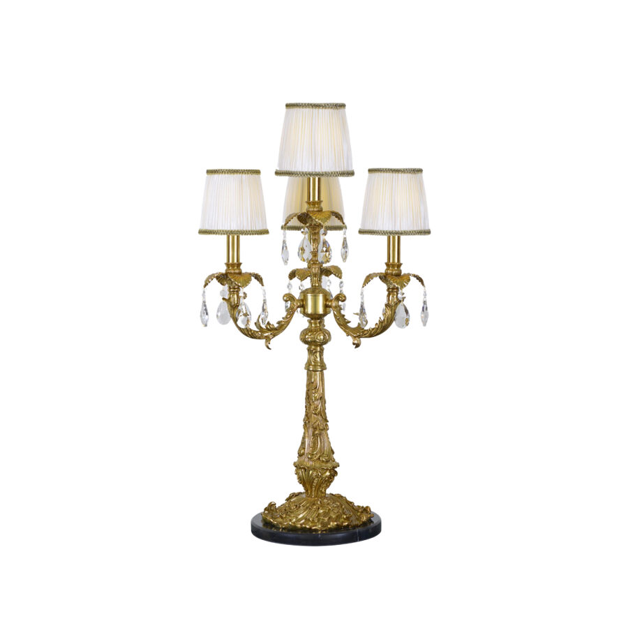 Aurelia Elegant 4-Light Table Lamp in Brass and Crystal with Cloth Covers