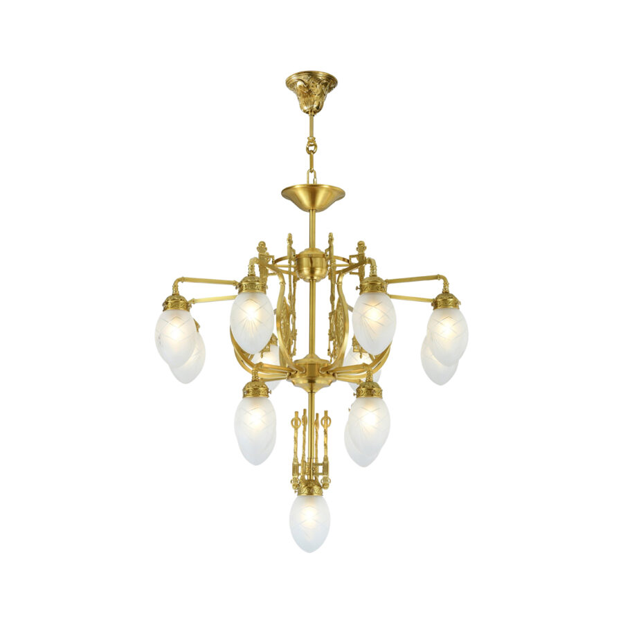 Bernadette Classic 13-Light Chandelier in Brass with Glass Bulb Covers