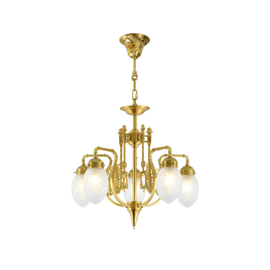 Bernadette Elegant 5-Light Chandelier in Brass and Glass Bulb Covers