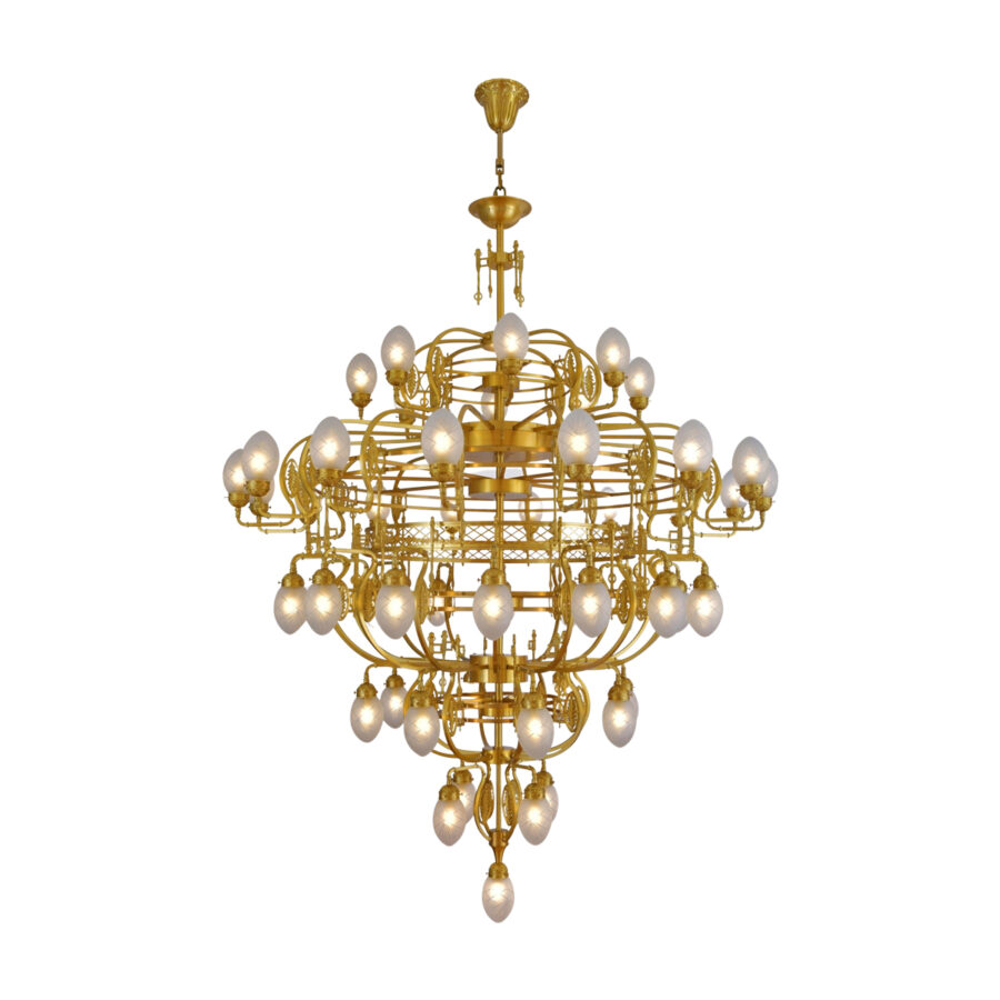 Bernadette Grand 53-Light Chandelier in Brass with Glass Bulbs