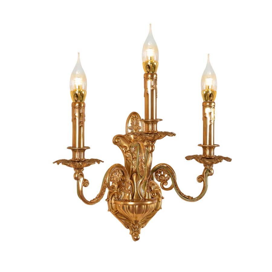 Blanche Elegance 3-Light Wall Lamp in Candle Effect Brass