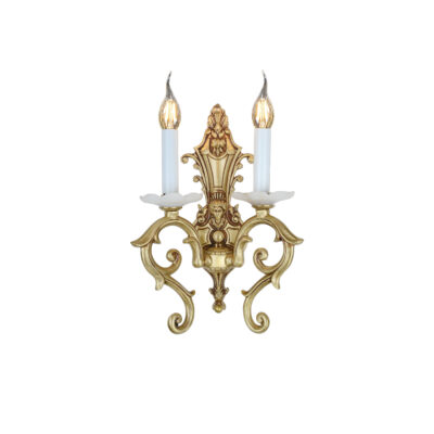 Brunelle Classic Twin Light Wall Lamp in Brass with White Candle Sticks