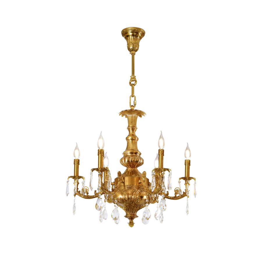 Camille Elegant 6-Light Chandelier in Brass with Crystal Accessories