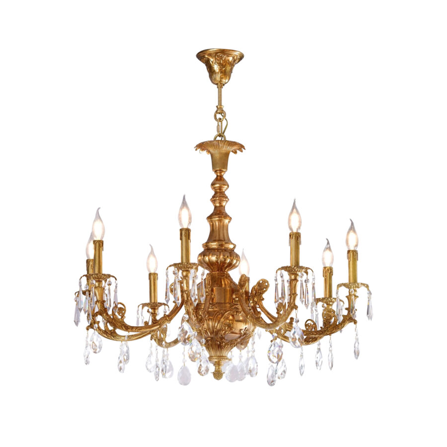 Camille Classic 8-Light Chandelier in Brass with Crystal Accessories