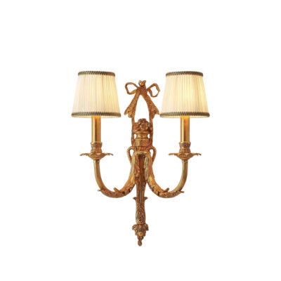 Caterina Ornate Brass 2-Light Wall Lamp with White Shades