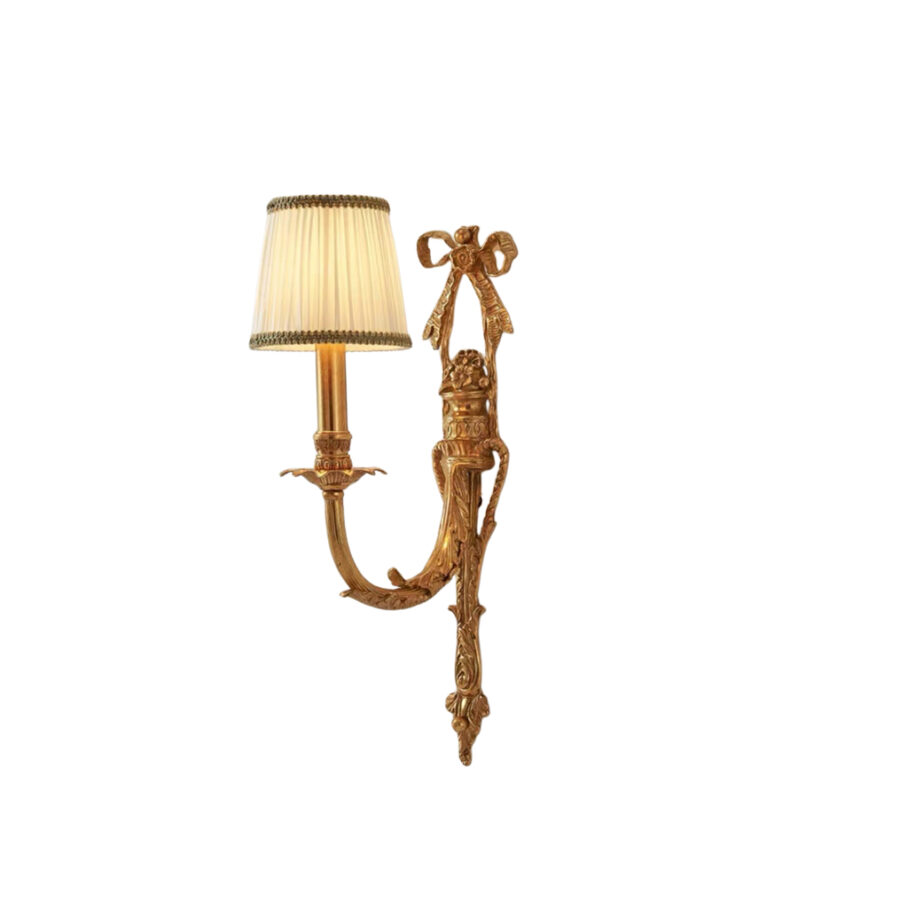 Caterina Ornate Brass Single Wall Lamp with White Shade in Brass and Cloth Cover