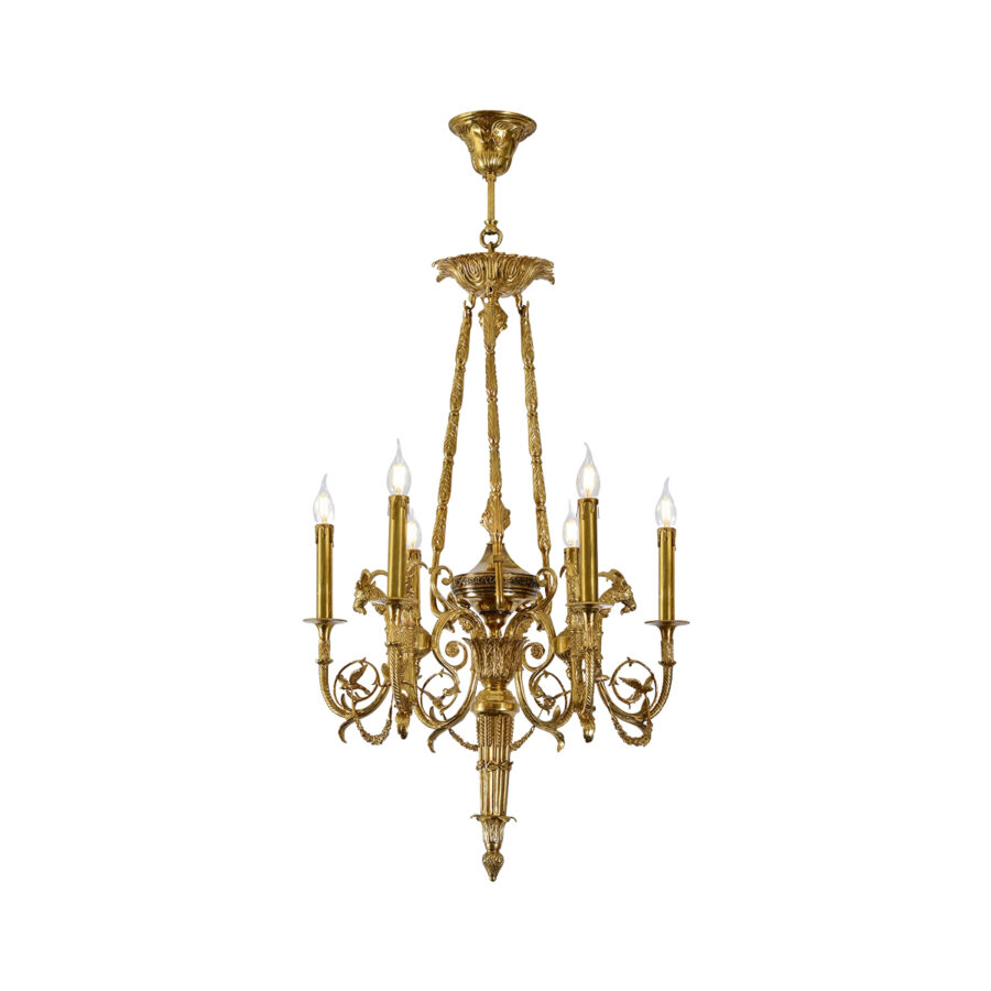 Catherine Ornate Brass 6-Light Chandelier in Intricate Brass Detailing