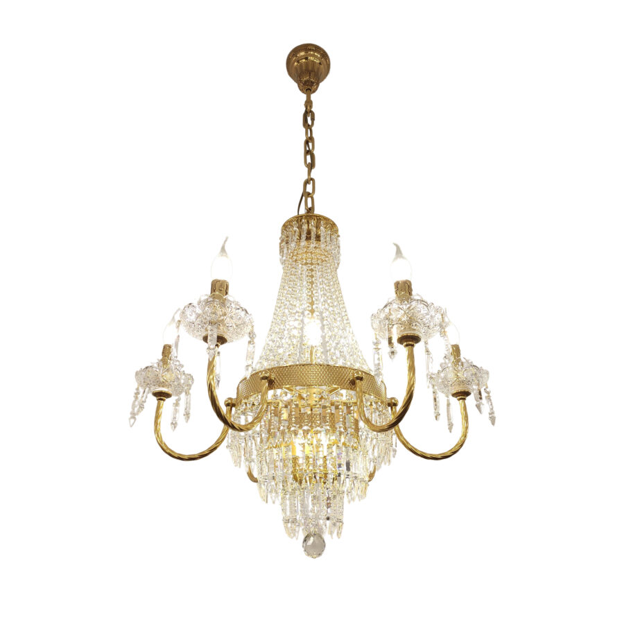 Celeste Luxurious 10-Light Chandelier with Crystal Arms in Brass and Crystal