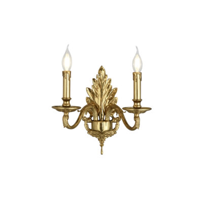 Celestia Ornate Leaf-Inspired 2-Light Wall Lamp in Brass