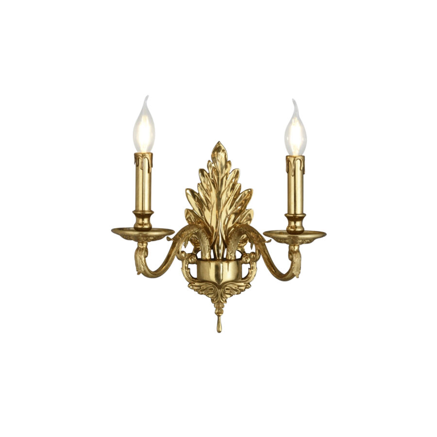 Celestia Ornate Leaf-Inspired 2-Light Wall Lamp in Brass