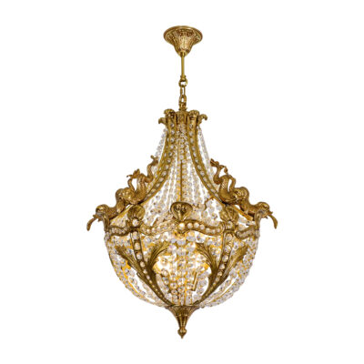 Célestine Ornate 3-Light Chandelier in Brass and Crystal