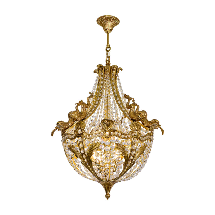 Célestine Ornate 3-Light Chandelier in Brass and Crystal