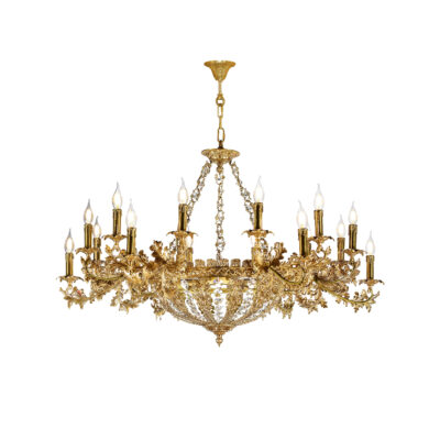 Céline Ornate 18-Light Chandelier in Brass and Crystal