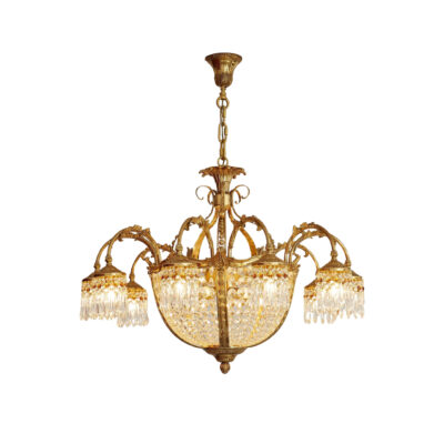 Clarice Traditional 15-Light Chandelier with Crystal Dome and Inverted Arms in Brass