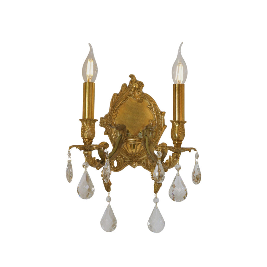 Clarissa Elegant 2-Light Wall Lamp in Brass and Crystal