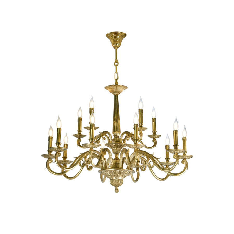 Claudette Grand Candle Effect 15-Light Double Tier Chandelier in Brass