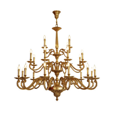 Claudette Grand Triple Tier 24 Light Chandelier in Brass Candle Effect