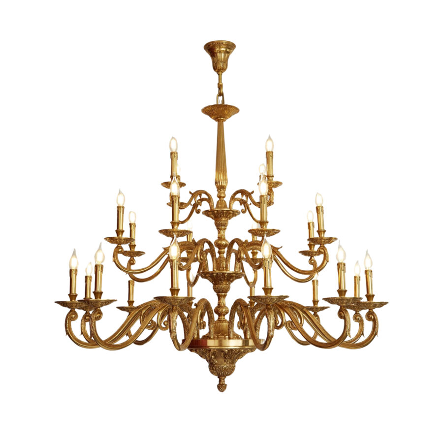 Claudette Grand Triple Tier 24 Light Chandelier in Brass Candle Effect