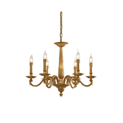 Claudette Elegance Six-Light Chandelier in Brass Candle Effect Finish