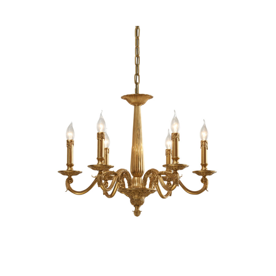 Claudette Elegance Six-Light Chandelier in Brass Candle Effect Finish