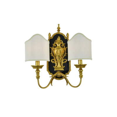 LQB-0026 Elegant Dual Light Wall Lamp in Decorative Black Wall Plate with Brass and Cloth Cover