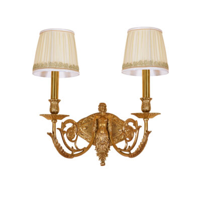 Claudine Elegant 2-Light Wall Lamp in Brass with White Shades and Female Figure