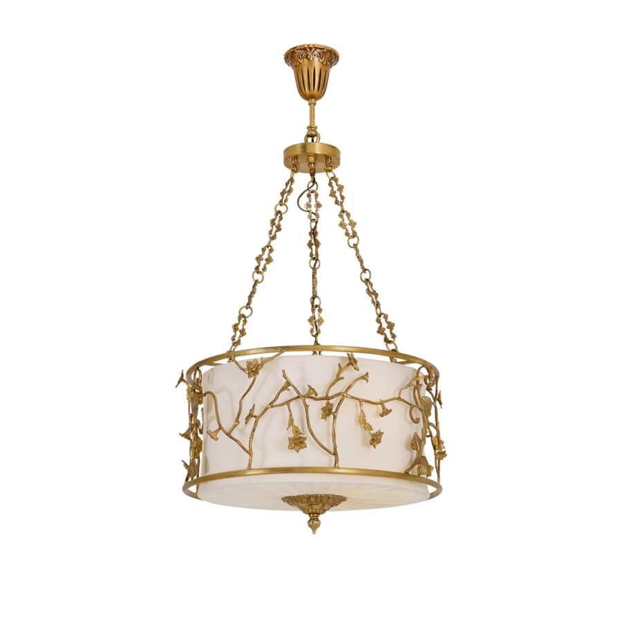 Coralie Elegant 3-Light Pendant in Brass with Fabric Cylinder Shade