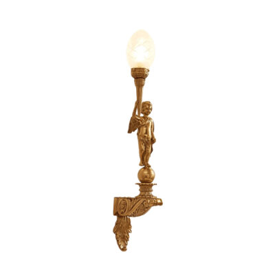 Deliane Elegant Single-Light Wall Lamp in Brass with Glass Cover and Figurine Torch Design