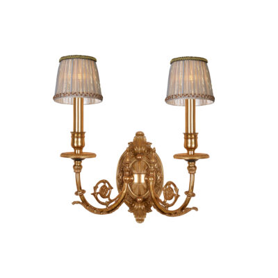 Dominique Luxurious Twin Light Wall Lamp with Fabric Shades in Brass