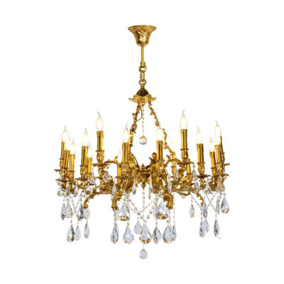 Donatella Elegant 18-Light Chandelier in Brass and Crystal