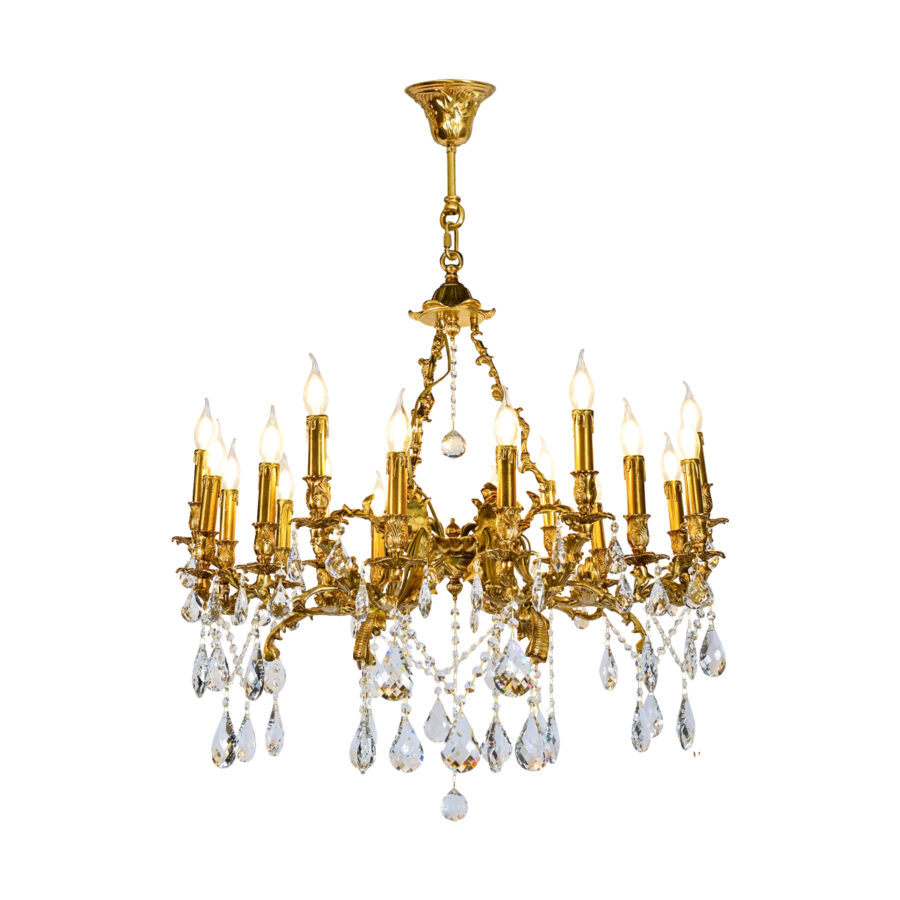 Donatella Elegant 18-Light Chandelier in Brass and Crystal