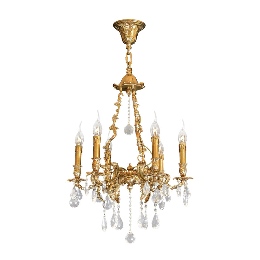 Donatella Elegant 6-Light Chandelier in Brass and Crystal