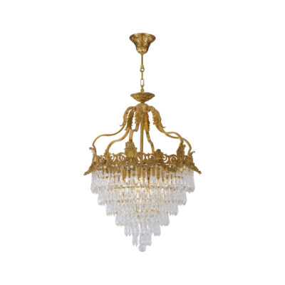 Eleanor Ornate 6-Light Chandelier in Brass and Crystal Tiered Design