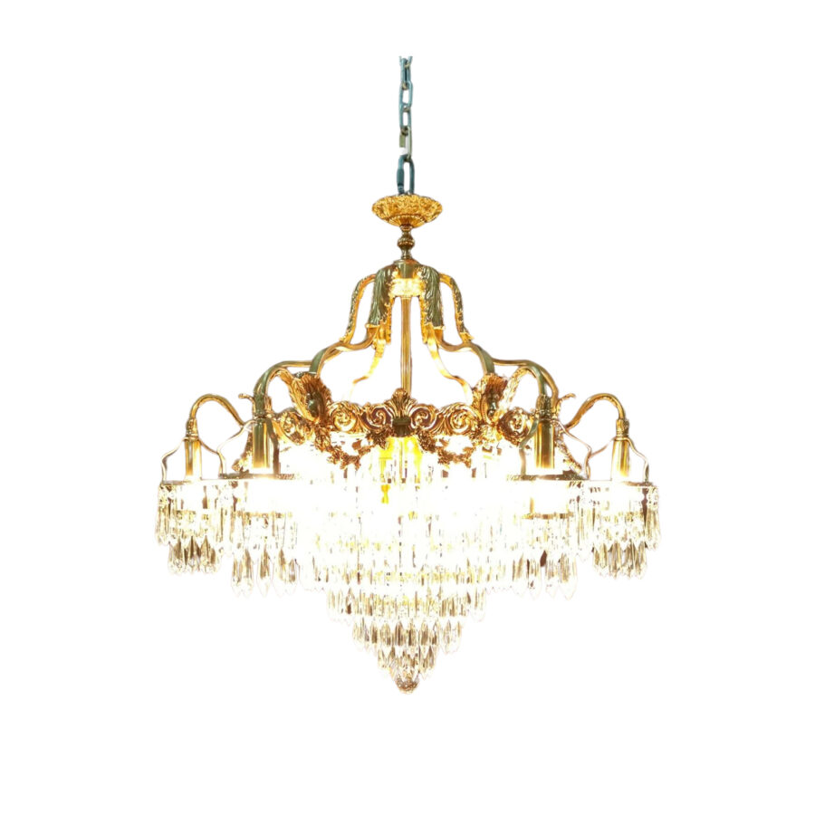 Eleanor Elegant 9-Light Chandelier in Brass and Crystal Tiered Design