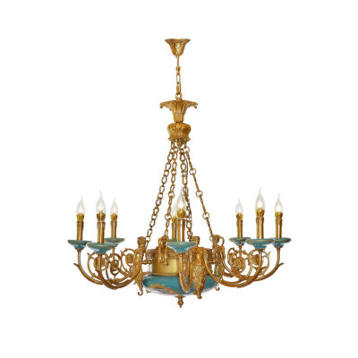 Éliane Classic Elegance 8-Light Chandelier in Teal Ceramic and Brass