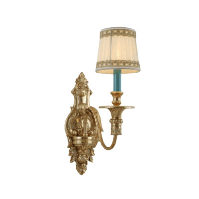 Élise Classic Single Light Wall Lamp with Blue Highlights and Fabric Shade in Brass