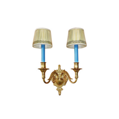 Élise Classic 2-Light Wall Lamp in Brass with Blue Highlights and Fabric Shades