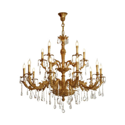 Éloise Two-Tier 15-Light Chandelier in Brass with Crystal Tear Drops