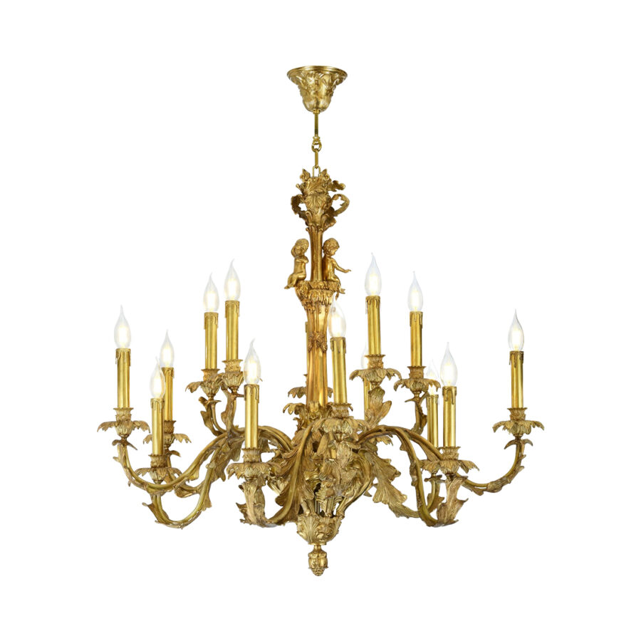 Eloise Ornate Floral Leaf 15-Light Chandelier in Brass